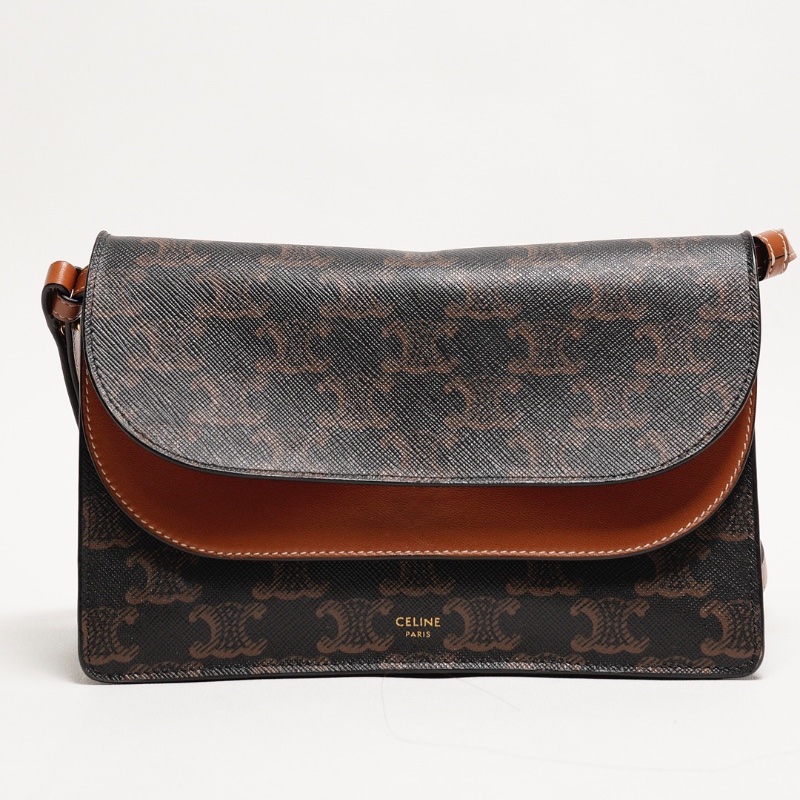 CELINE TRIOMPHE帆布平滑羊皮STRAP斜背包-0