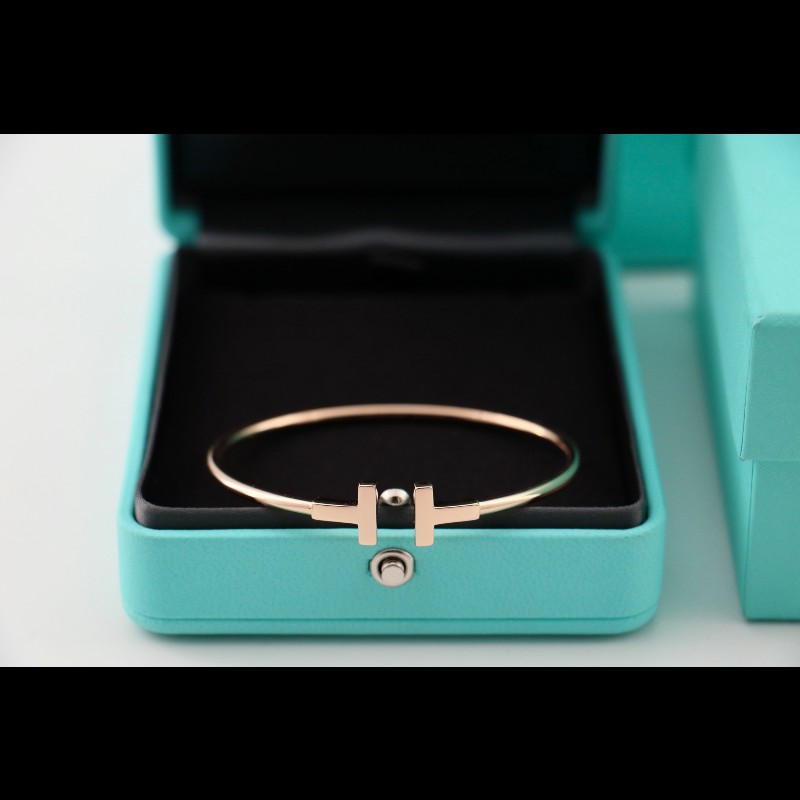 Tiffany 玫瑰金雙t無鑽寬版手鐲 M碼-1