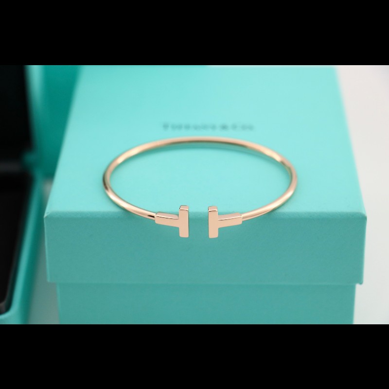 Tiffany 玫瑰金雙t無鑽寬版手鐲 M碼-2