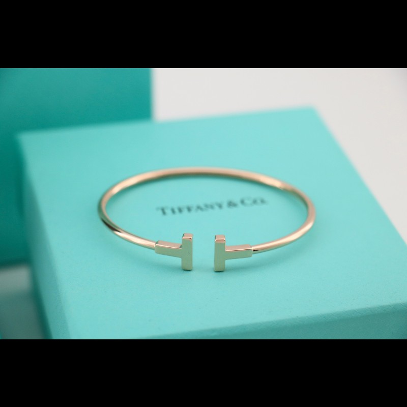 Tiffany 玫瑰金雙t無鑽寬版手鐲 M碼-3