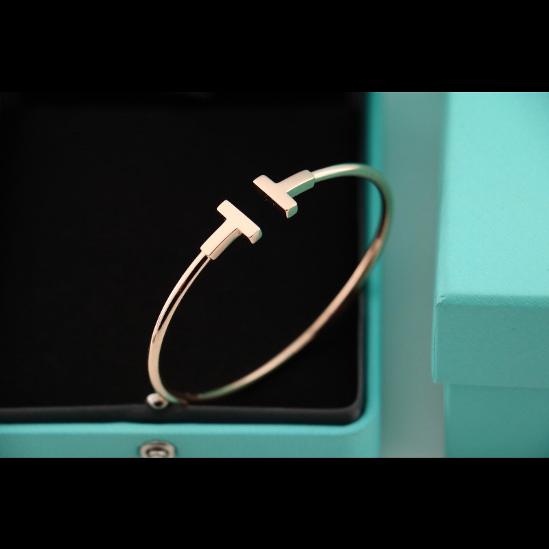 Tiffany 玫瑰金雙t無鑽寬版手鐲 M碼-4