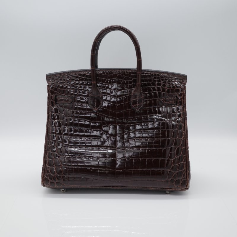 Hermès 愛馬仕  Birkin 25 棕色  亮面鱷魚紋 手提包-2