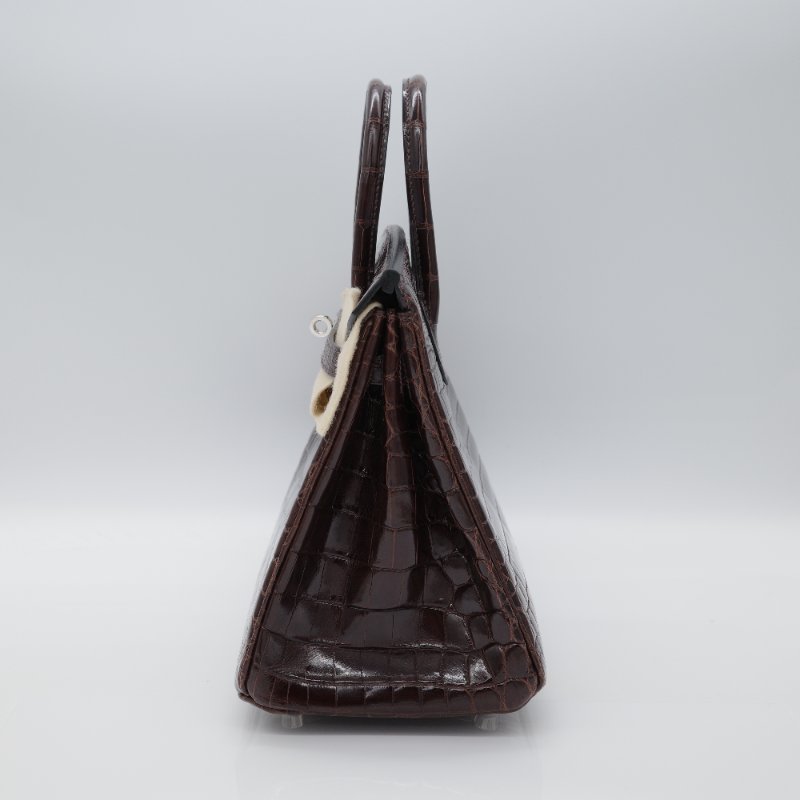 Hermès 愛馬仕  Birkin 25 棕色  亮面鱷魚紋 手提包-3