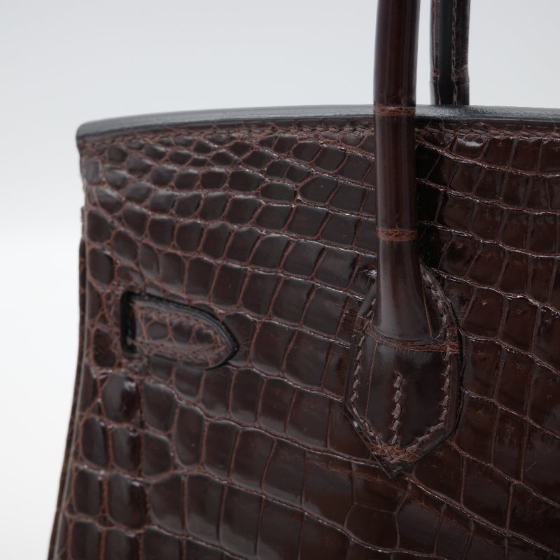 Hermès 愛馬仕  Birkin 25 棕色  亮面鱷魚紋 手提包-5