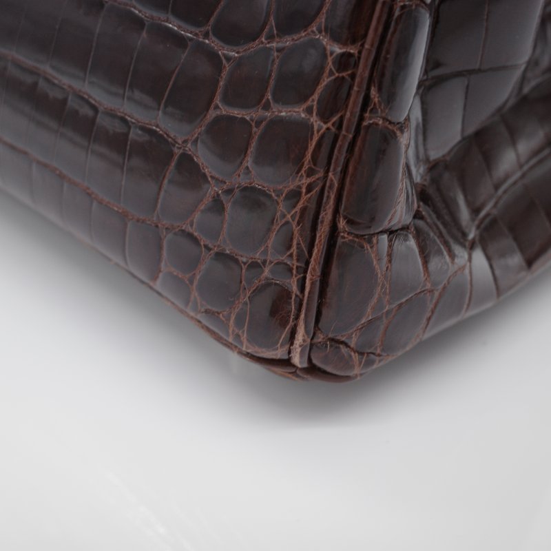 Hermès 愛馬仕  Birkin 25 棕色  亮面鱷魚紋 手提包-7