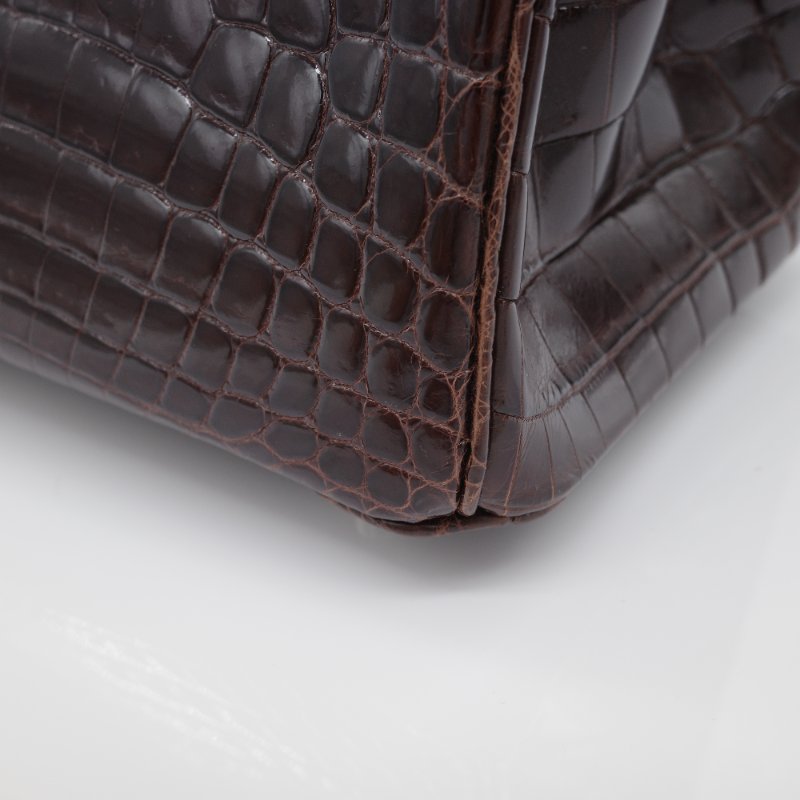 Hermès 愛馬仕  Birkin 25 棕色  亮面鱷魚紋 手提包-8