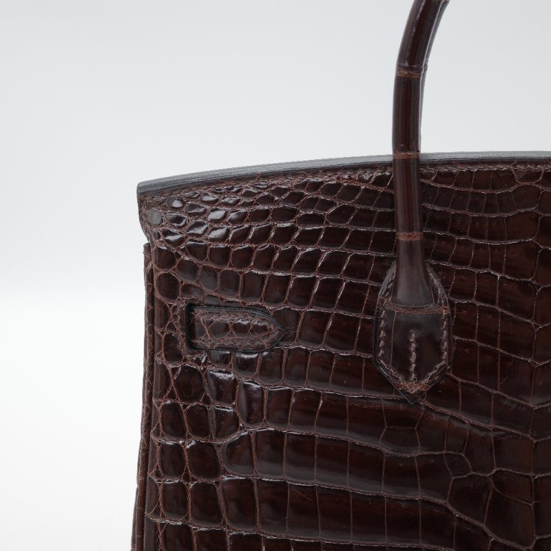 Hermès 愛馬仕  Birkin 25 棕色  亮面鱷魚紋 手提包-10