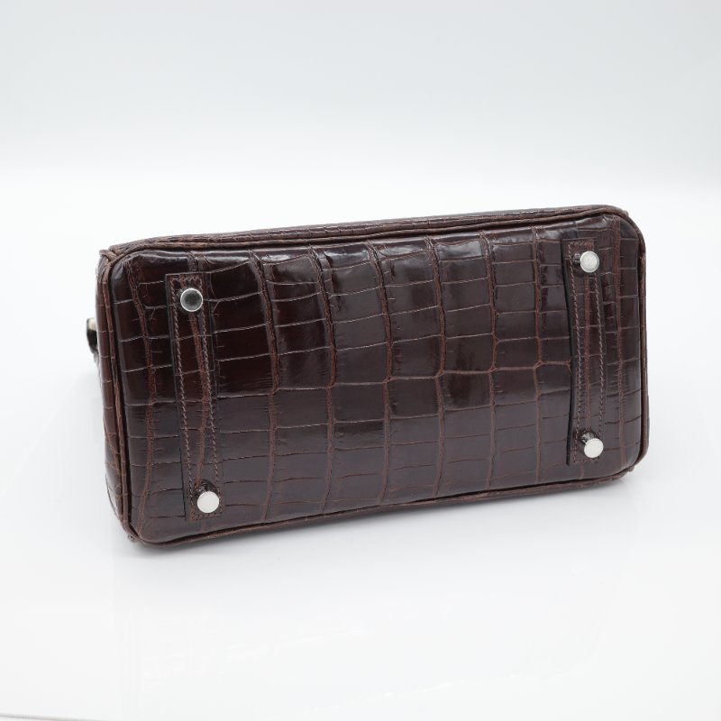 Hermès 愛馬仕  Birkin 25 棕色  亮面鱷魚紋 手提包-12