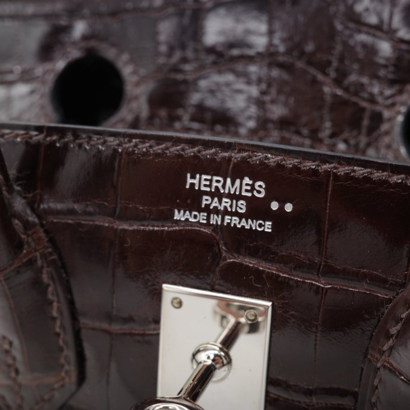 Hermès 愛馬仕  Birkin 25 棕色  亮面鱷魚紋 手提包-13