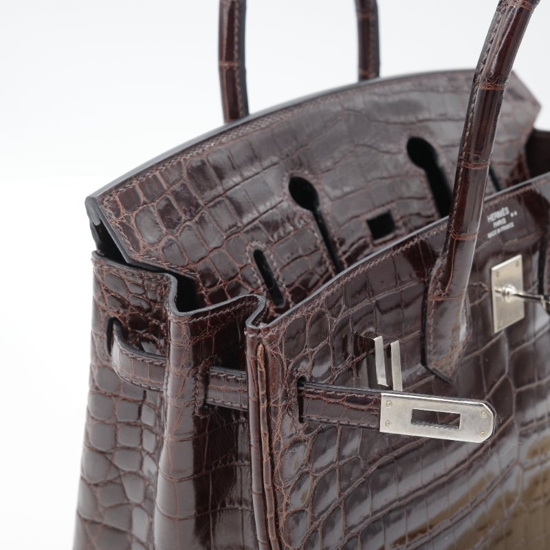 Hermès 愛馬仕  Birkin 25 棕色  亮面鱷魚紋 手提包-15