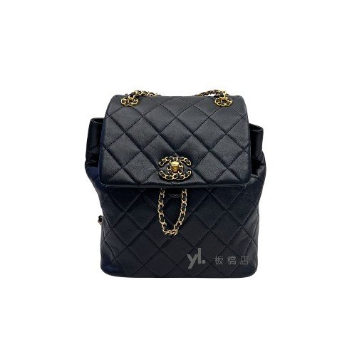 Chanel包包 19黑羊皮金扣後背包AS4762-0