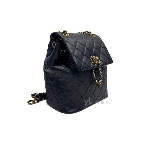 Chanel包包 19黑羊皮金扣後背包AS4762-1