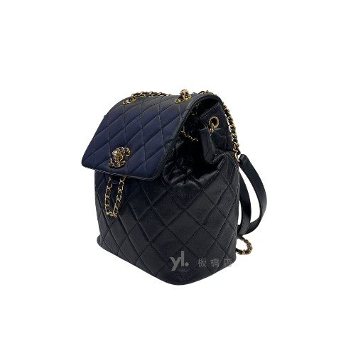 Chanel包包 19黑羊皮金扣後背包AS4762-2