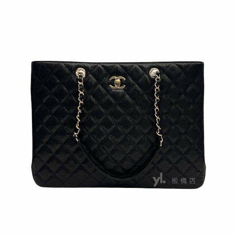 Chanel包包 黑荔枝牛皮淡金扣托特包A91046