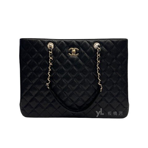 Chanel包包 黑荔枝牛皮淡金扣托特包A91046-0