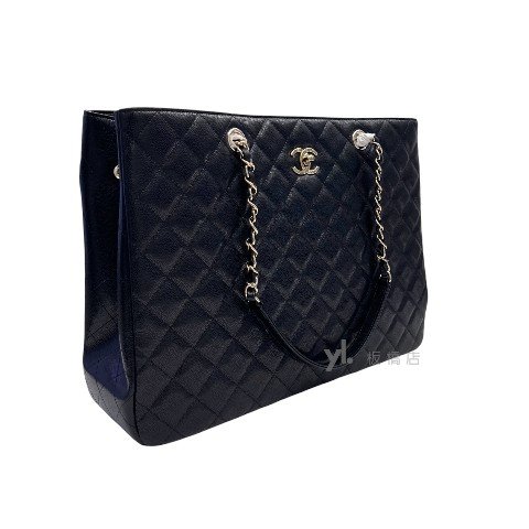 Chanel包包 黑荔枝牛皮淡金扣托特包A91046-1