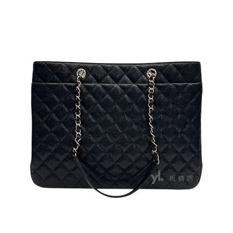 Chanel包包 黑荔枝牛皮淡金扣托特包A91046-3