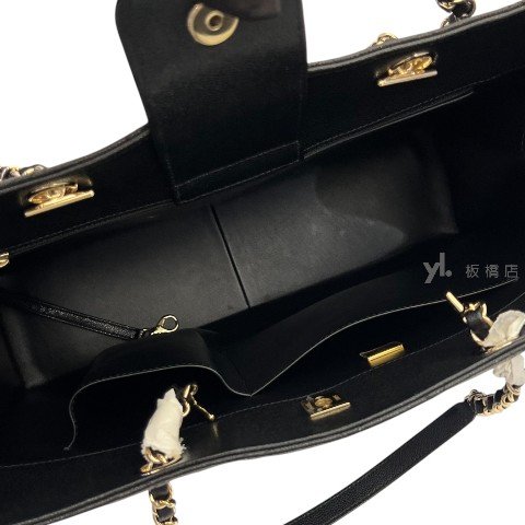 Chanel包包 黑荔枝牛皮淡金扣托特包A91046-5