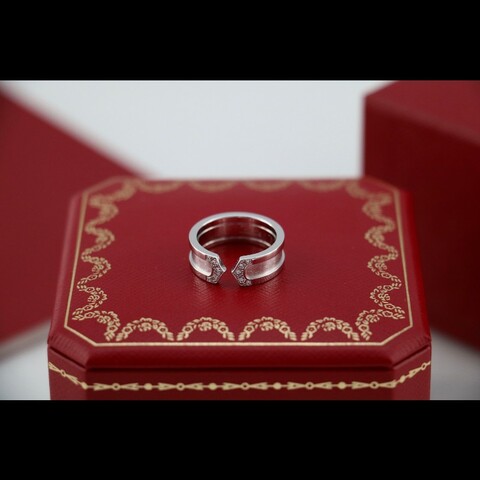 Cartier 白金 天使之翼 鑲鑽 戒指 50碼