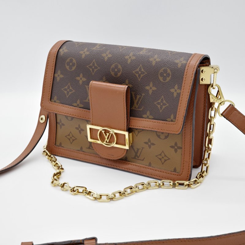 Louis Vuitton 路易威登 Dauphine 達芙琳 棕色 帆布 鏈帶 斜背包 肩背包-0