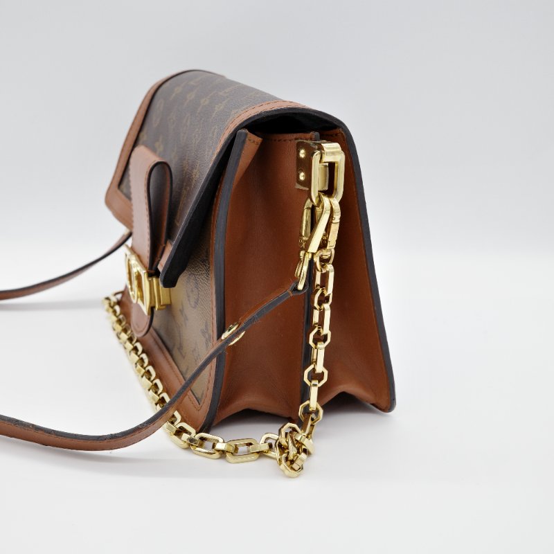 Louis Vuitton 路易威登 Dauphine 達芙琳 棕色 帆布 鏈帶 斜背包 肩背包-1