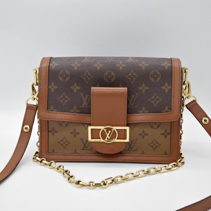 Louis Vuitton 路易威登 Dauphine 達芙琳 棕色 帆布 鏈帶 斜背包 肩背包-3