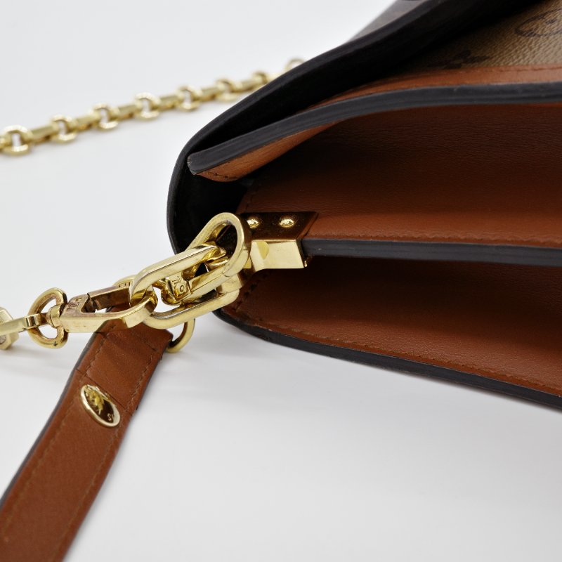 Louis Vuitton 路易威登 Dauphine 達芙琳 棕色 帆布 鏈帶 斜背包 肩背包-6