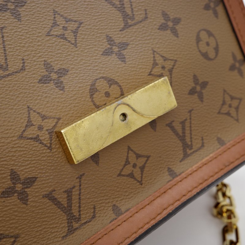 Louis Vuitton 路易威登 Dauphine 達芙琳 棕色 帆布 鏈帶 斜背包 肩背包-11