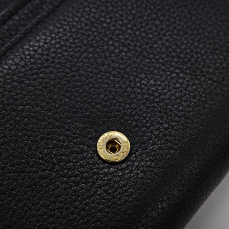 Gucci 古馳 Zumi 雙色馬銜鍊雙G設計 黑色 牛皮 釦式長夾-6