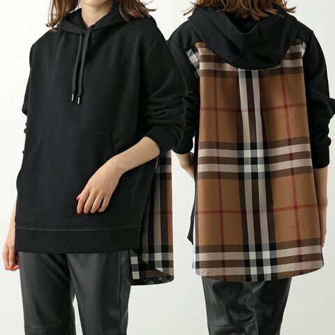 Burberry Oversized Check Panel Hoodie For Women in Black - 8044990-BLACK ( Size: S )