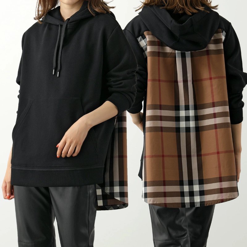 Burberry Oversized Check Panel Hoodie For Women in Black - 8044990-BLACK ( Size: S )-0