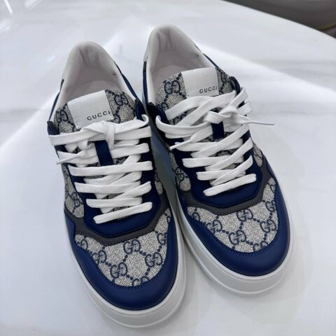 *SHIHNA名牌精品*GUCCI  GG Supreme帆布拼接 藍色板鞋 7 (僅試穿)