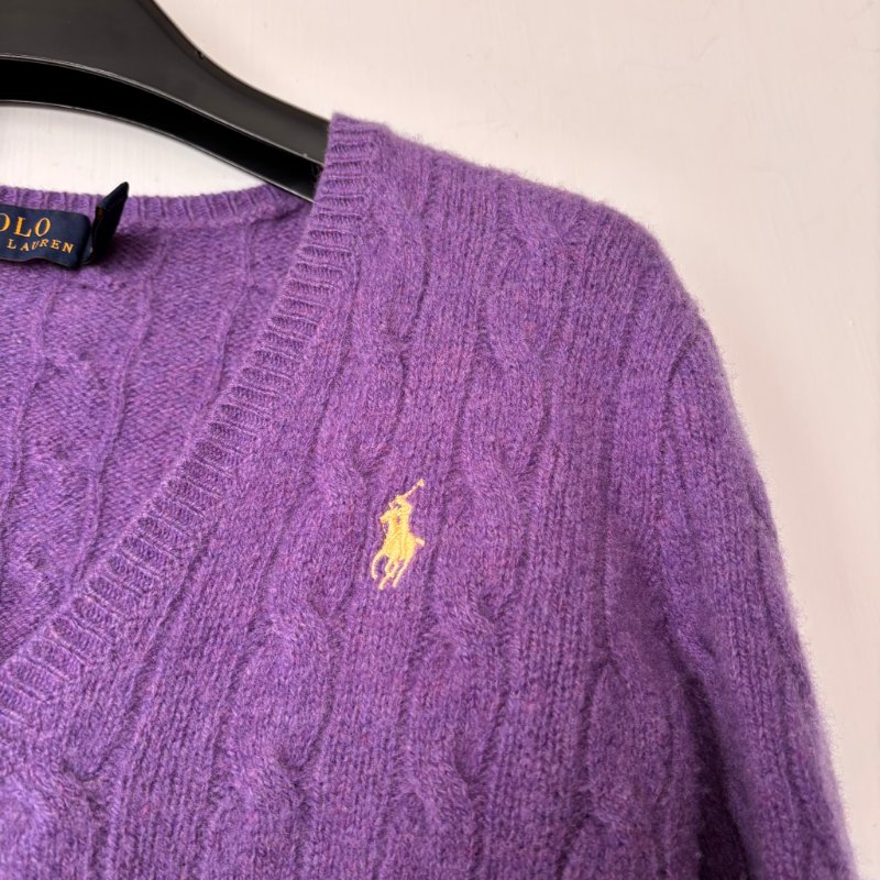 ::POLO RALPH LAUREN::  鵝黃拚色刺繡 紫色麻花毛料上衣 S號-3