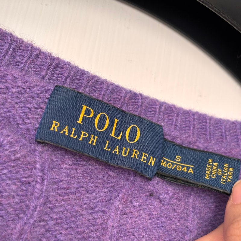 ::POLO RALPH LAUREN::  鵝黃拚色刺繡 紫色麻花毛料上衣 S號-7