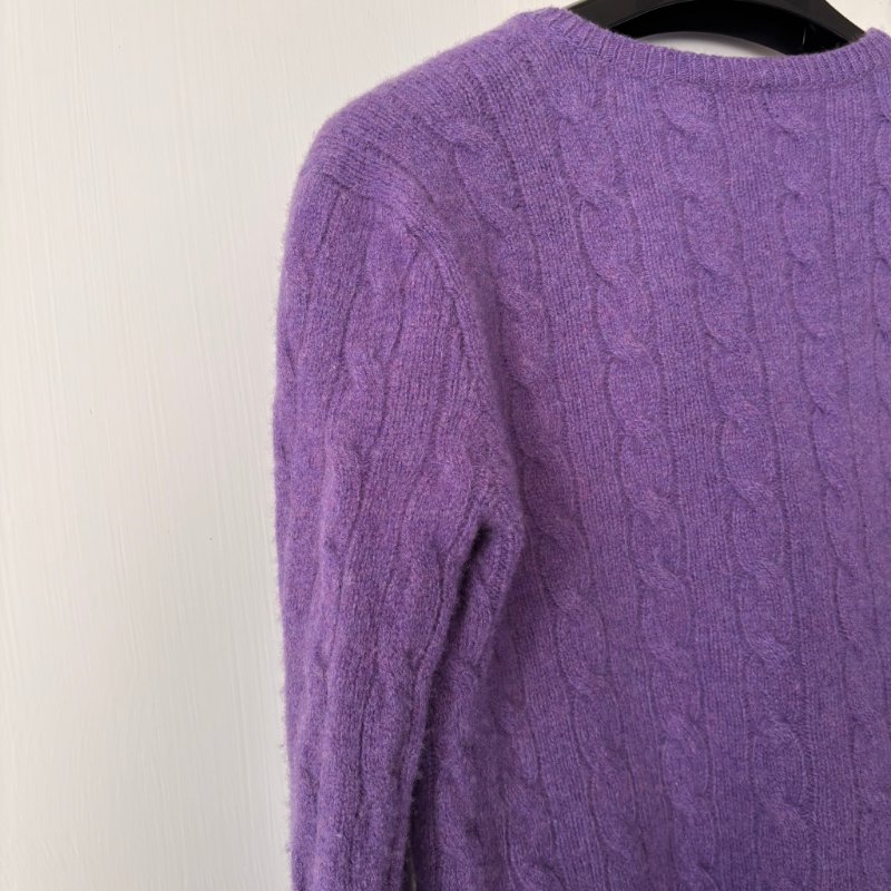 ::POLO RALPH LAUREN::  鵝黃拚色刺繡 紫色麻花毛料上衣 S號-8