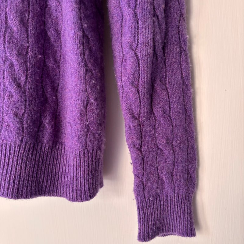 ::POLO RALPH LAUREN::  鵝黃拚色刺繡 紫色麻花毛料上衣 S號-9