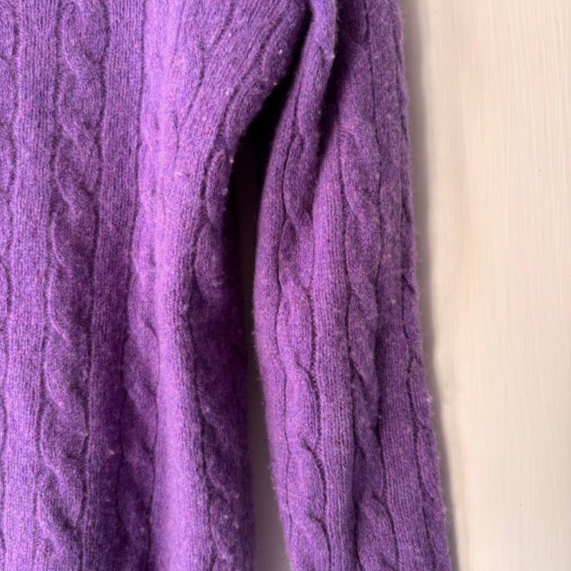 ::POLO RALPH LAUREN::  鵝黃拚色刺繡 紫色麻花毛料上衣 S號-10