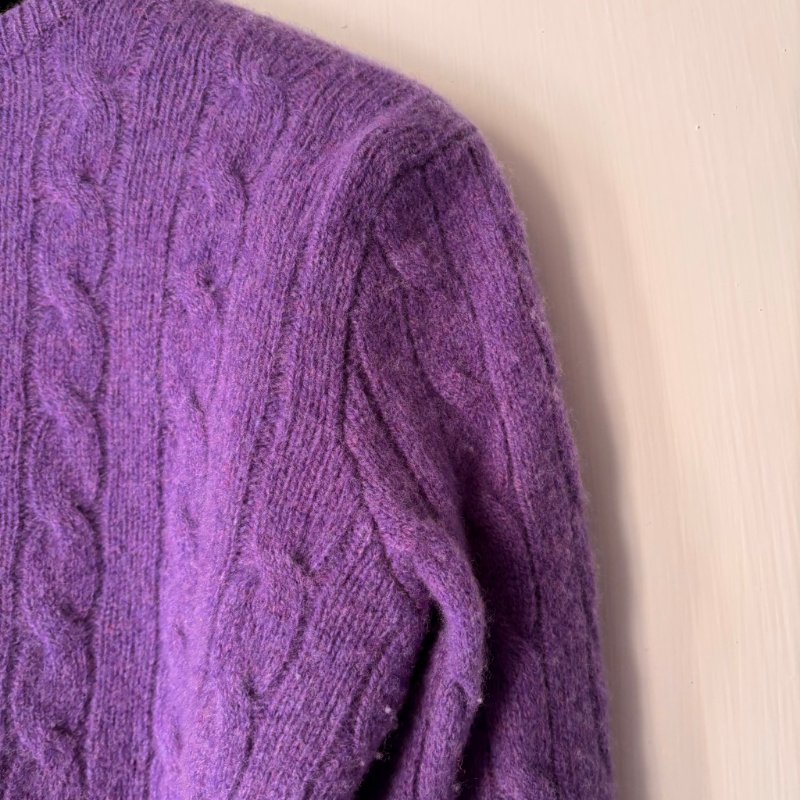 ::POLO RALPH LAUREN::  鵝黃拚色刺繡 紫色麻花毛料上衣 S號-11