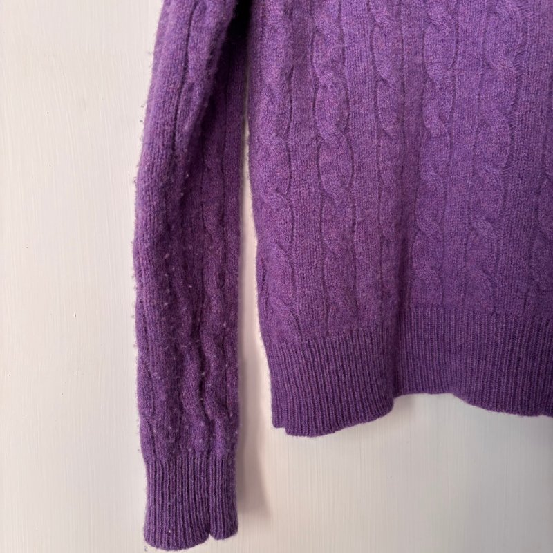 ::POLO RALPH LAUREN::  鵝黃拚色刺繡 紫色麻花毛料上衣 S號-12