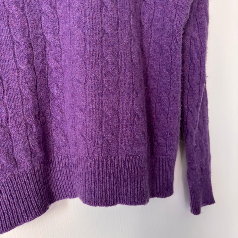 ::POLO RALPH LAUREN::  鵝黃拚色刺繡 紫色麻花毛料上衣 S號-14