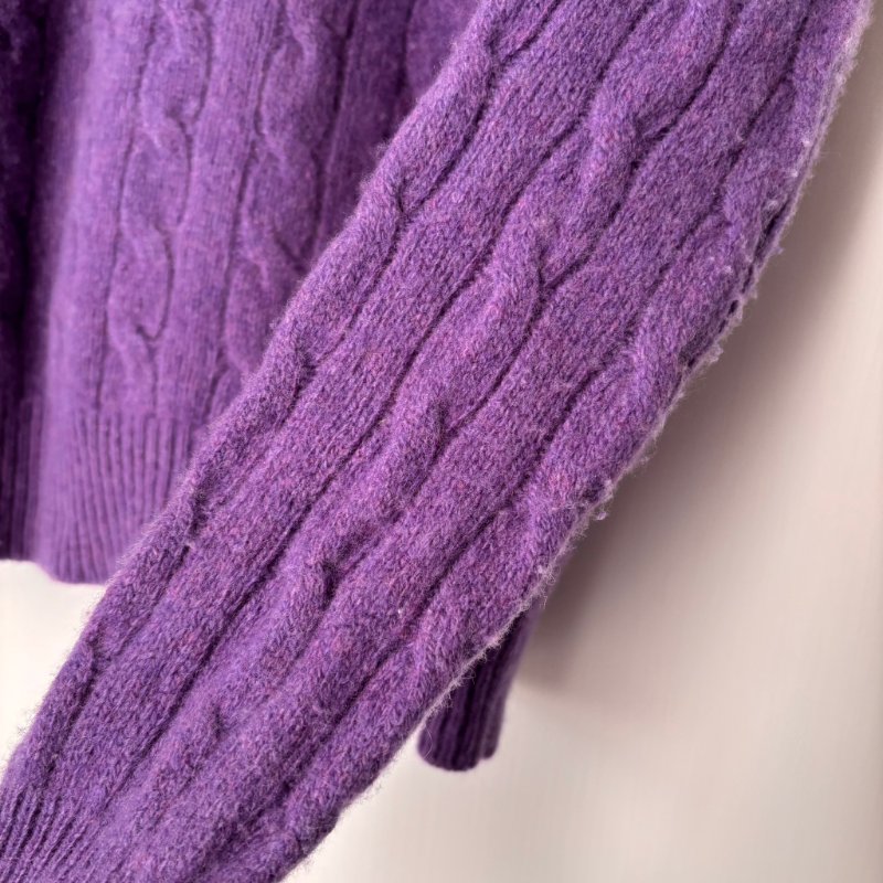 ::POLO RALPH LAUREN::  鵝黃拚色刺繡 紫色麻花毛料上衣 S號-22