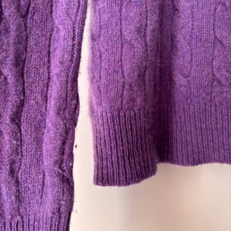 ::POLO RALPH LAUREN::  鵝黃拚色刺繡 紫色麻花毛料上衣 S號-23