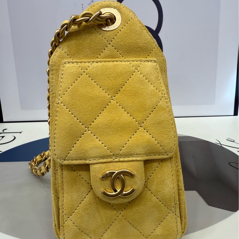Chanel 25bag mini 黃麂皮 全新-15