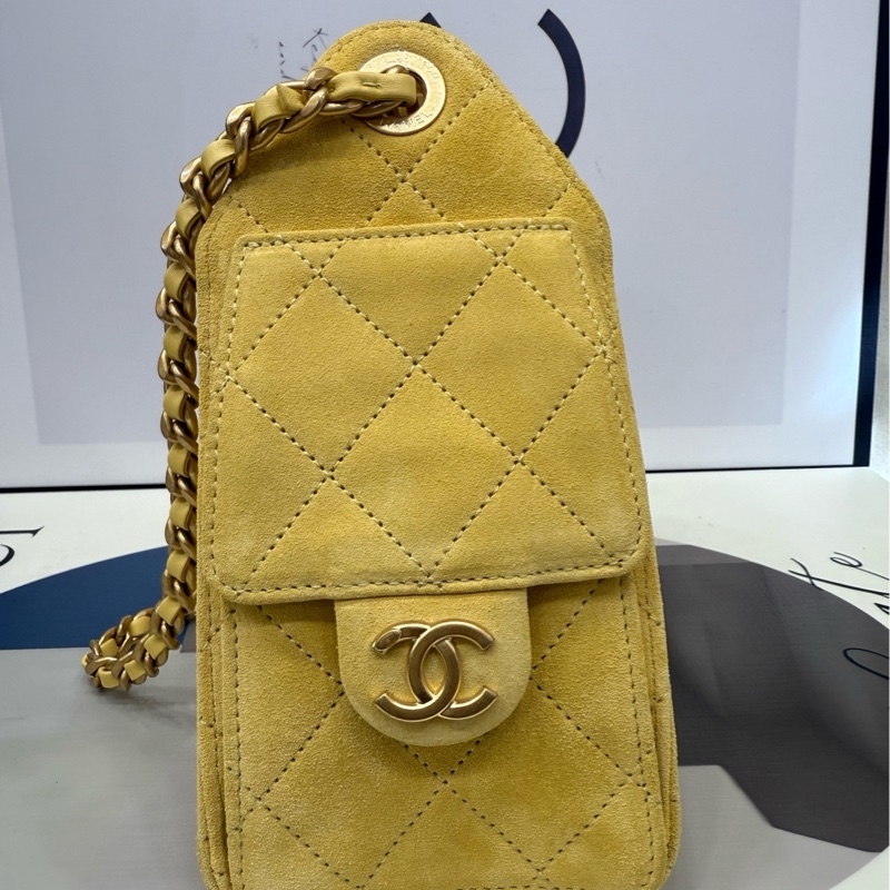 Chanel 25bag mini 黃麂皮 全新-16