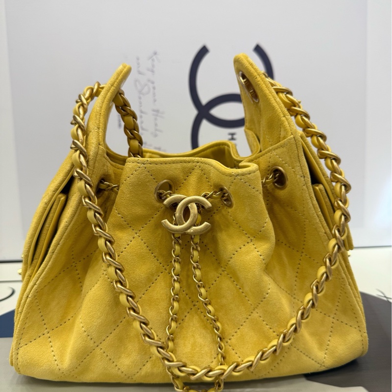 Chanel 25bag mini 黃麂皮 全新-17