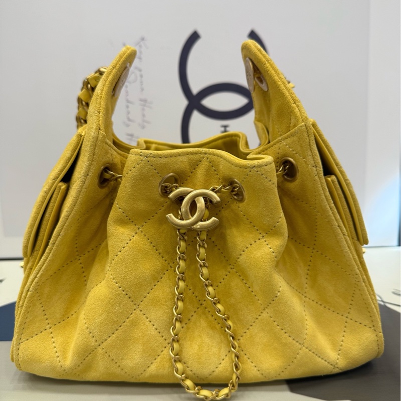 Chanel 25bag mini 黃麂皮 全新-20