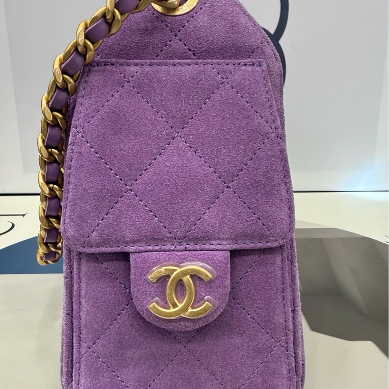 Chanel 25bag mini紫色麂皮 全膜 全新-3