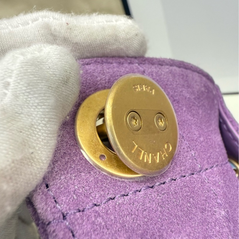 Chanel 25bag mini紫色麂皮 全膜 全新-12