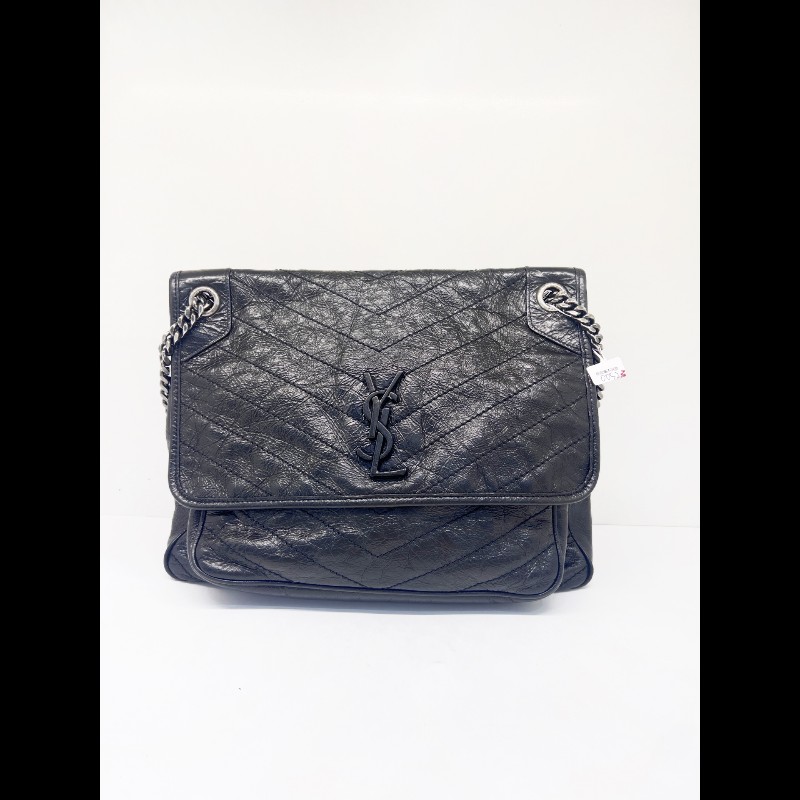 YSL Niki大號 鏈條包黑色油蠟牛皮肩背包-0