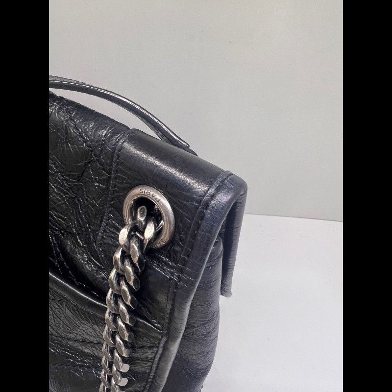 YSL Niki大號 鏈條包黑色油蠟牛皮肩背包-7